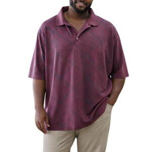 Roundtree & Yorke Performance Plus Size 3XT Polo Shirt Plum Purple Argyle Print